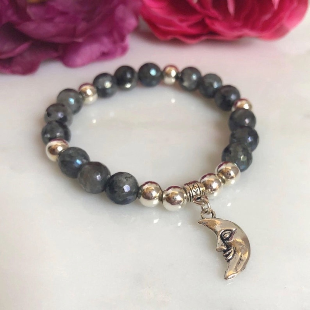 Gray agate beads bracelet / Handmade agate beads stretch stackable bracelet